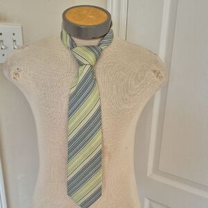 Le Chateau Green and Gray Striped  Silk Tie